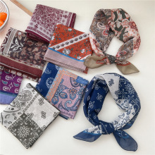 55春夏季清新透气女柔软文艺装饰小丝巾日系百搭腰果棉麻小方巾