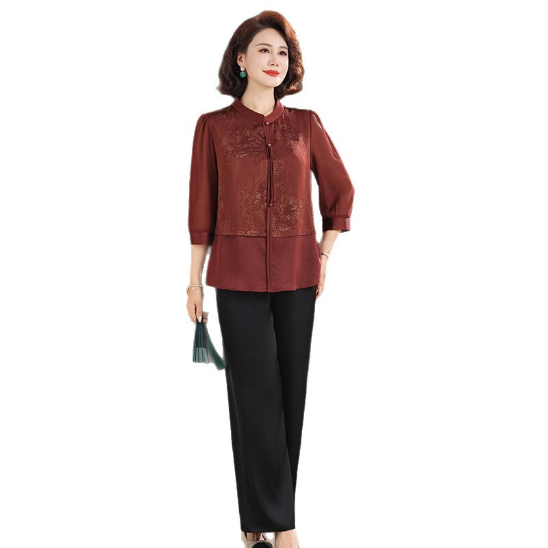 Mom's Chiffon Top, Fashionable New Style, Middle-Aged and Elderly Women's Summer Suit, Elderly Clothes, Mother-In-Law's Wedding Banquet Dress
