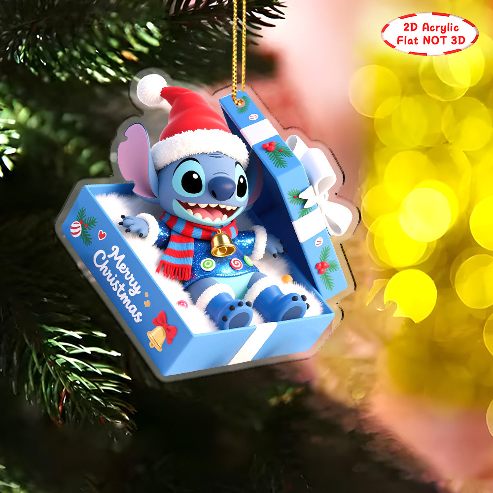 Nuevos productos transfronterizos adorables de Navidad Stitch decoración colgante acrílico plano 2D para regalos de Navidad colgante