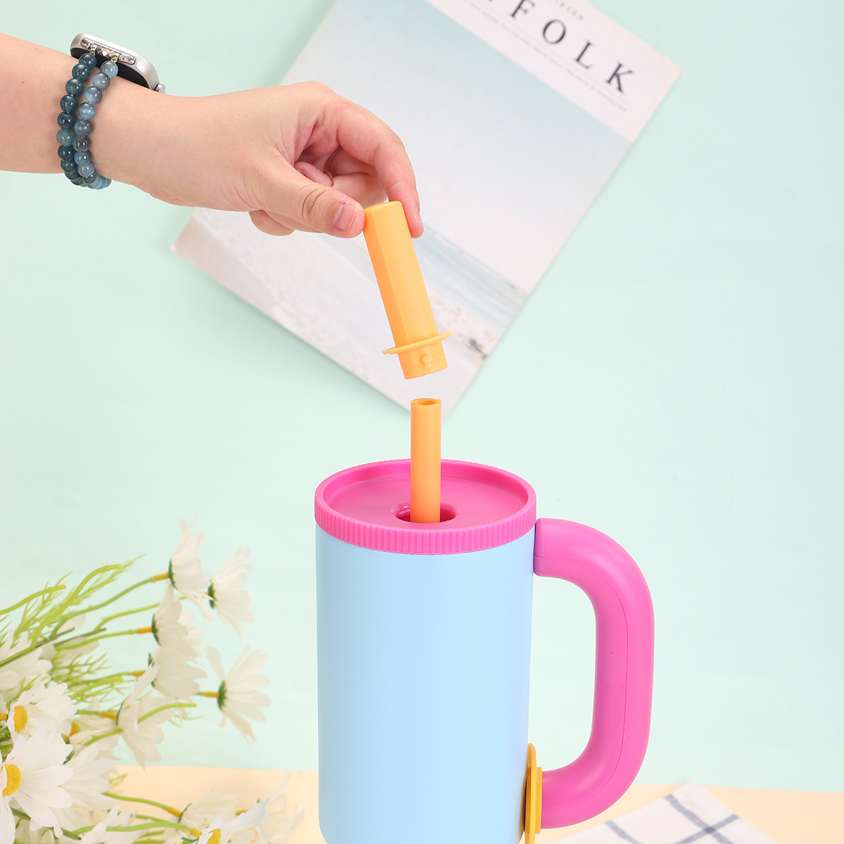 Gourde isotherme esthétique avec paille en acier inoxydable_voghion.com