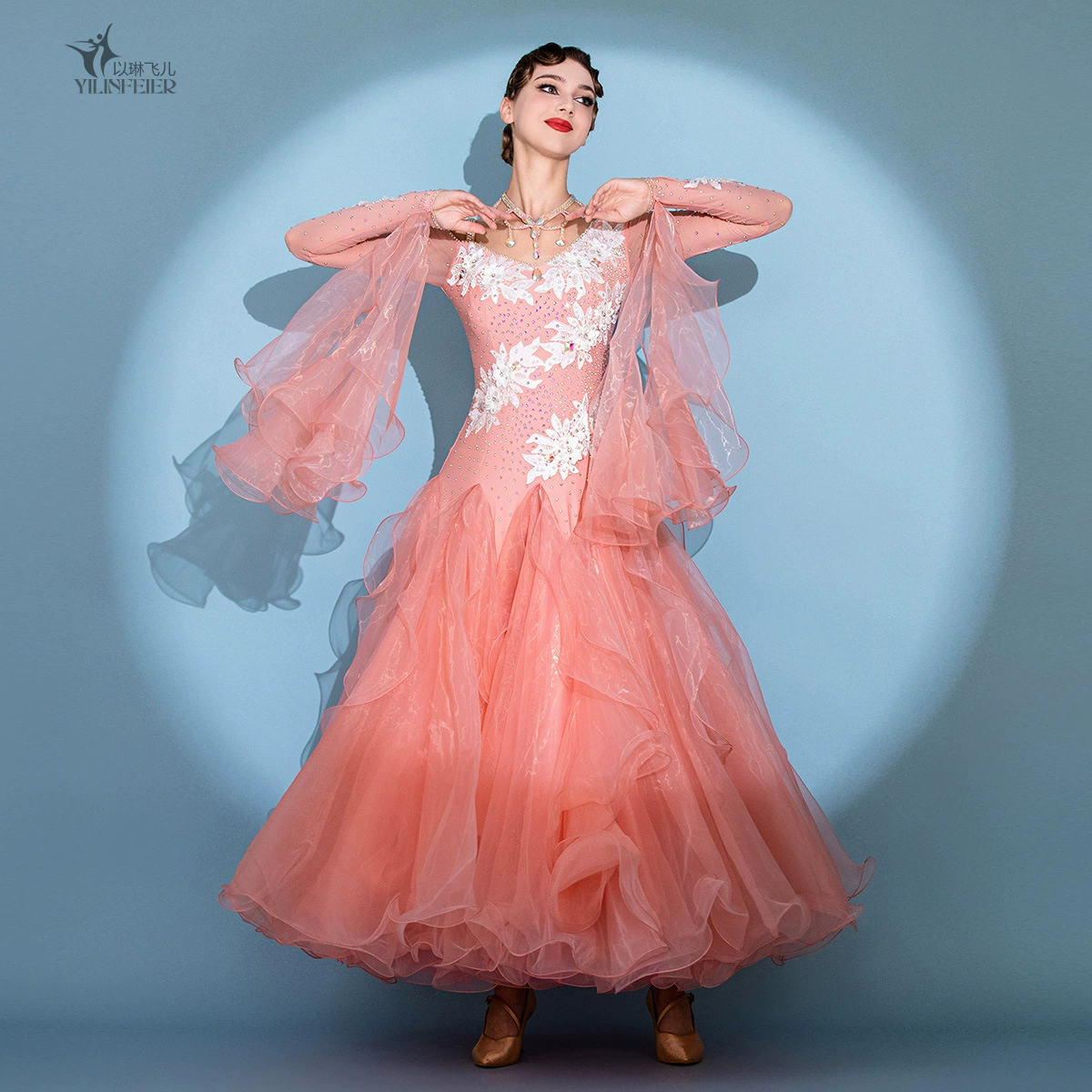 Кожаный порошок белого жасмина! Британский цвет! Юбка для современного танца S7107, платье для бальных танцев, танцевальный костюм для вальса с бриллиантами