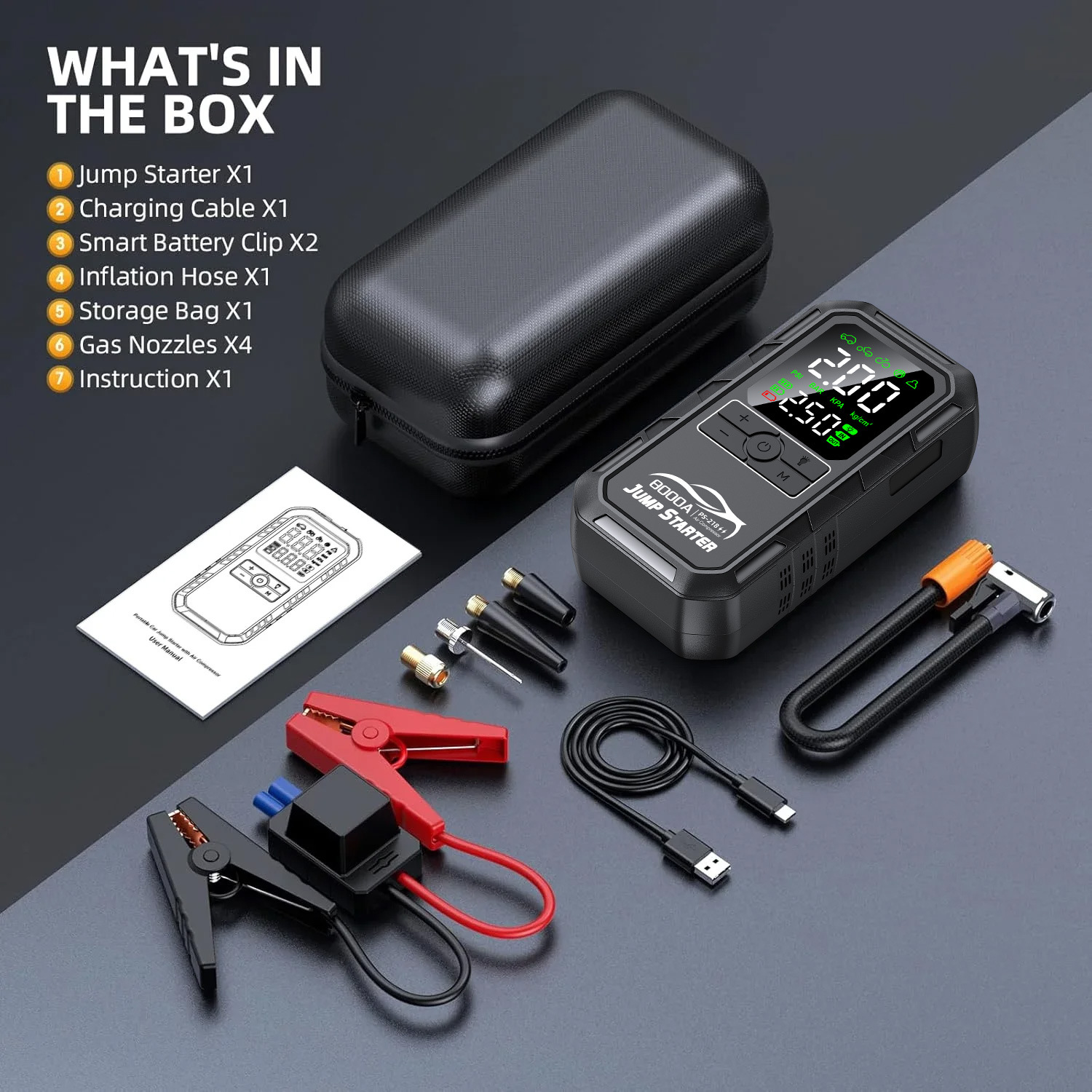 Cross-Border Car Emergency Starting Power Supply, Car-Mounted Air Pump, Multi-Functional All-In-One Device, 12V Battery, Powerful Jump Starter