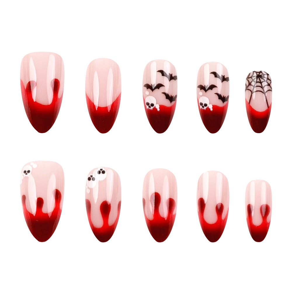 Transfronterizos Halloween gota de sangre manicure francesa murciélago oscuro viento caliente chica usar uñas 24 piezas de parche de uñas lote mixto