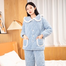 2025新款女士睡衣套装 法兰绒三层夹棉加厚保暖家居服厂家批发冬