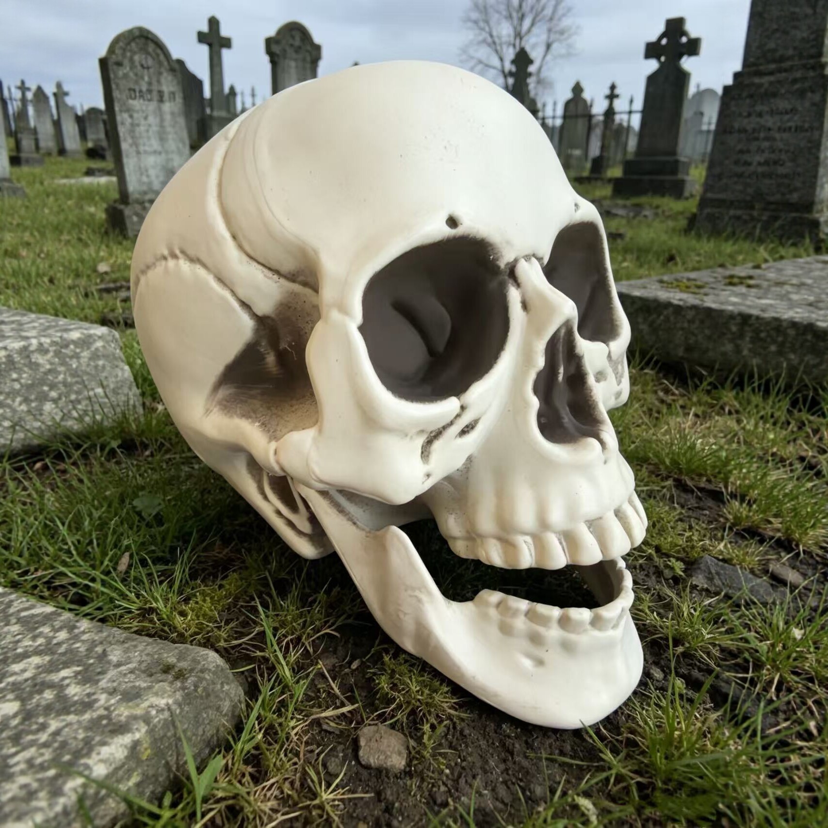Halloween simulación de plástico cráneo horrores decoración prop simulación 1: 1 proporción encantamiento juguetes aterradores fuente