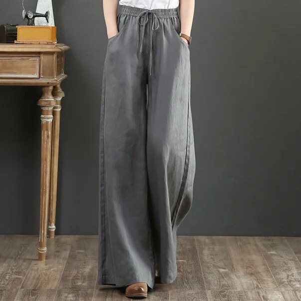 2026 Spring/Summer Artistic Cotton and Linen Feel Women's Pants Loose Plus Size Wide Leg Pants High Waist Floor-Length Pants Trousers
