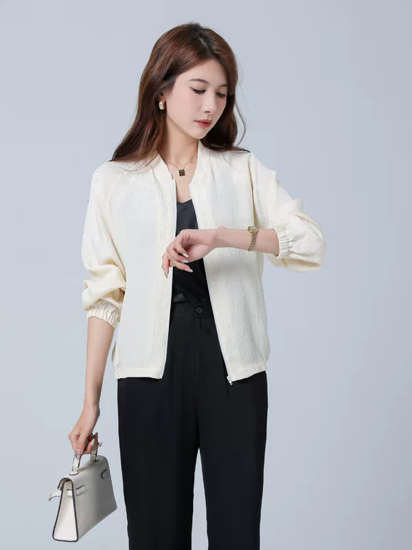 Silk jacket, cardigan, baseball long-sleeve, uniform, plus size