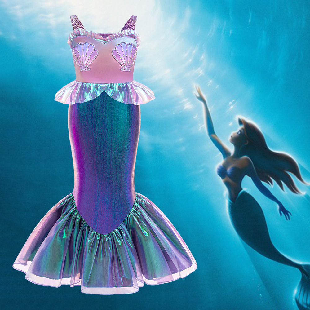 Sirena Ariel vestido de princesa sirena Ji vestido de cola de pez vestido de lentejuelas para niños vestido de fiesta COS