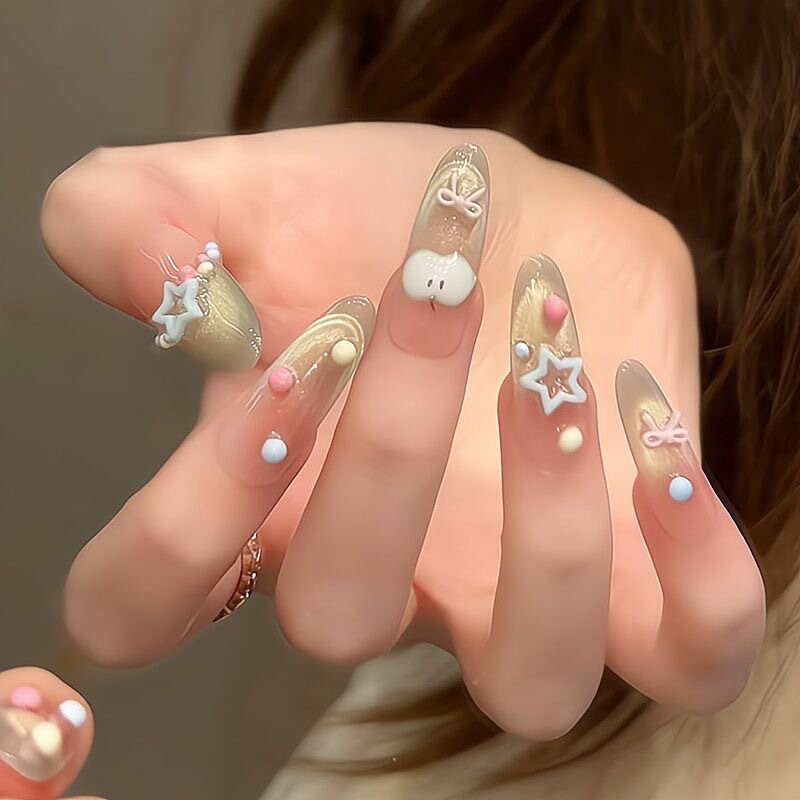 [Green Apple Paradise] Cute Little Apple Handmade New High-End Whitening Nail Art Cat Eye Wearable Patches Ins