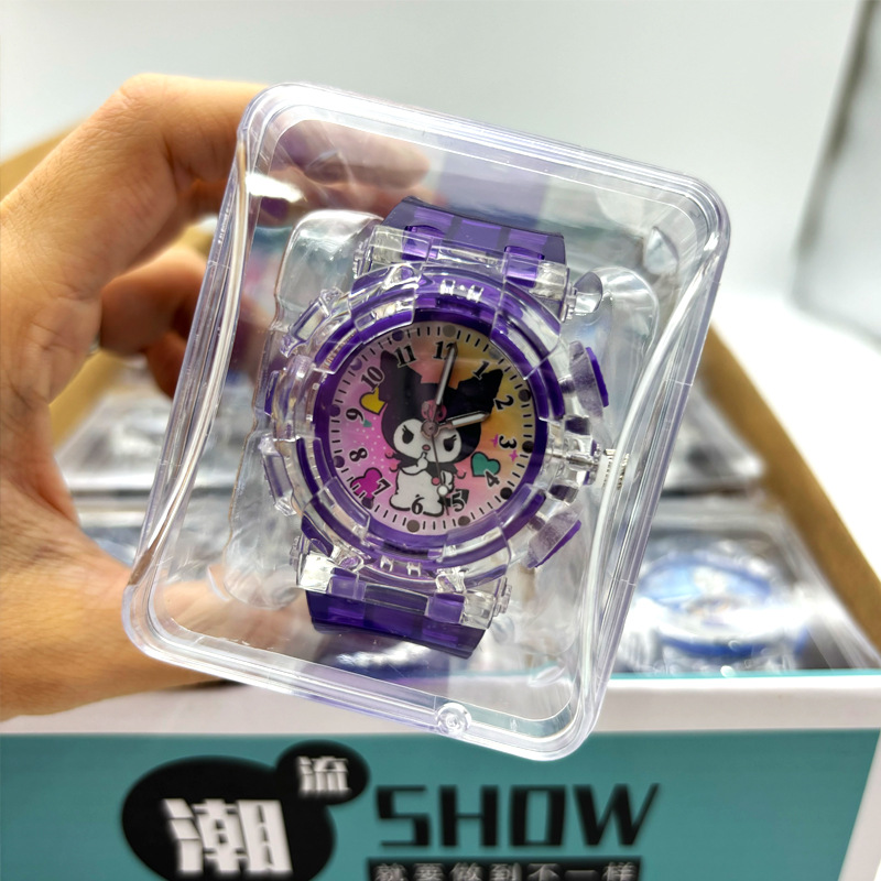 Children's Electronic Watch Cartoon Sanrio Kulomi Luminous Primary School Student Digital Pointed Watch Acrylic Gift Box Watch