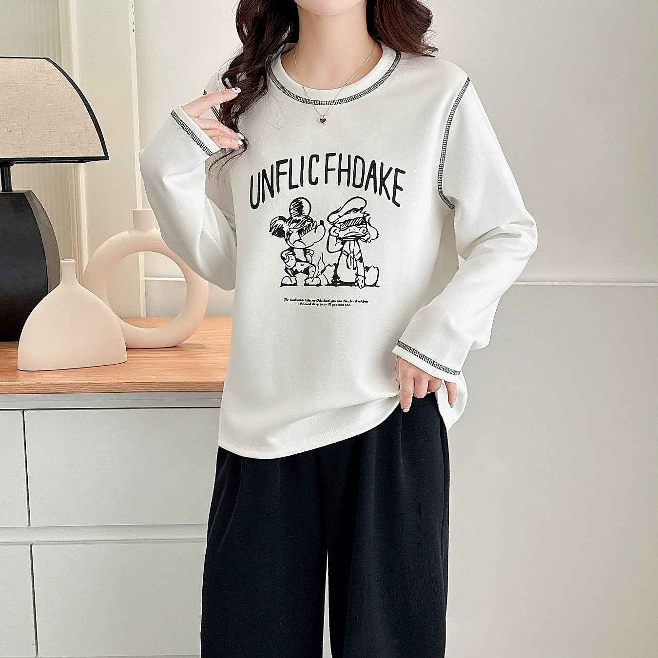 Autumn long-sleeve, base T-shirt, plus size