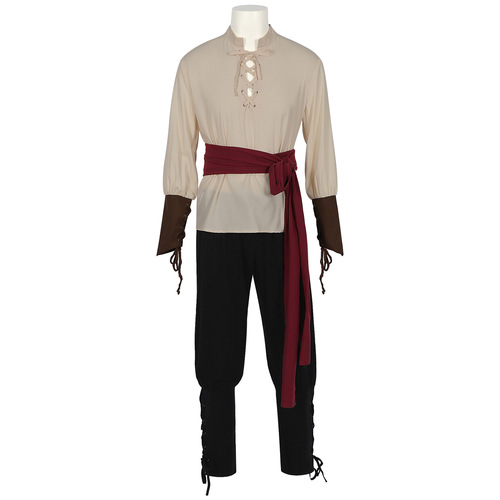 2025 New Medieval Viking Men's Pirate Costume Vests Shirts Bootcut Pants Accessory Set Foreign Trade Clothing
