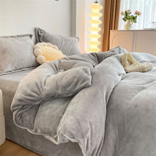 法兰绒被套纯色秋冬季加绒加厚双面绒保暖珊瑚绒四件套床上用品