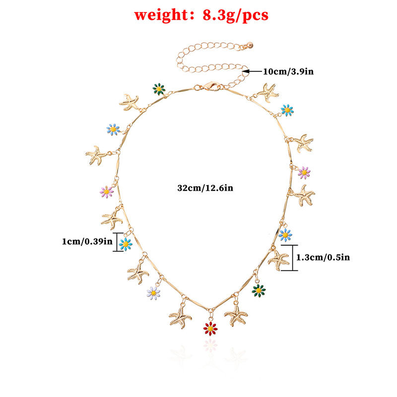 Starfish, Flower Pattern Wholesale Jewelry Casual Starfish Flower Copper Multi Charms Necklace Chain-free