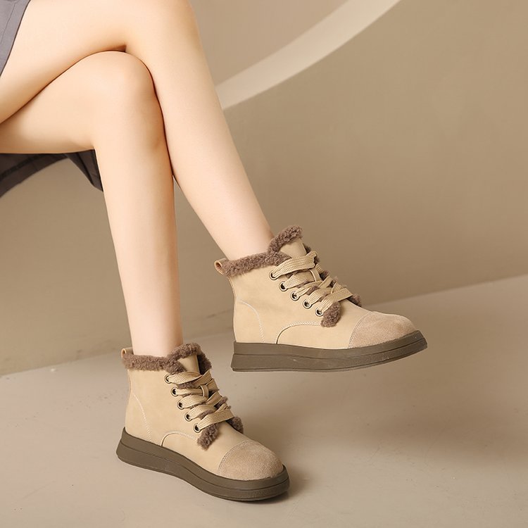 Women's Ankle Boots With Low Heels And Plush Lining For Winter_voghion.com