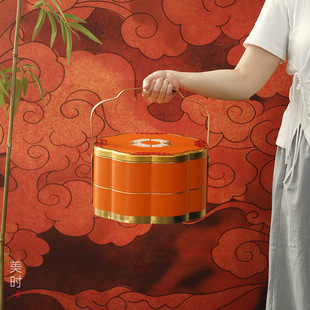 New Mid-Autumn Mooncake Packaging Metal Mooncake Tin Box Double Layer 8-Piece Cantonese Mooncake Box Portable Empty Box Wholesale