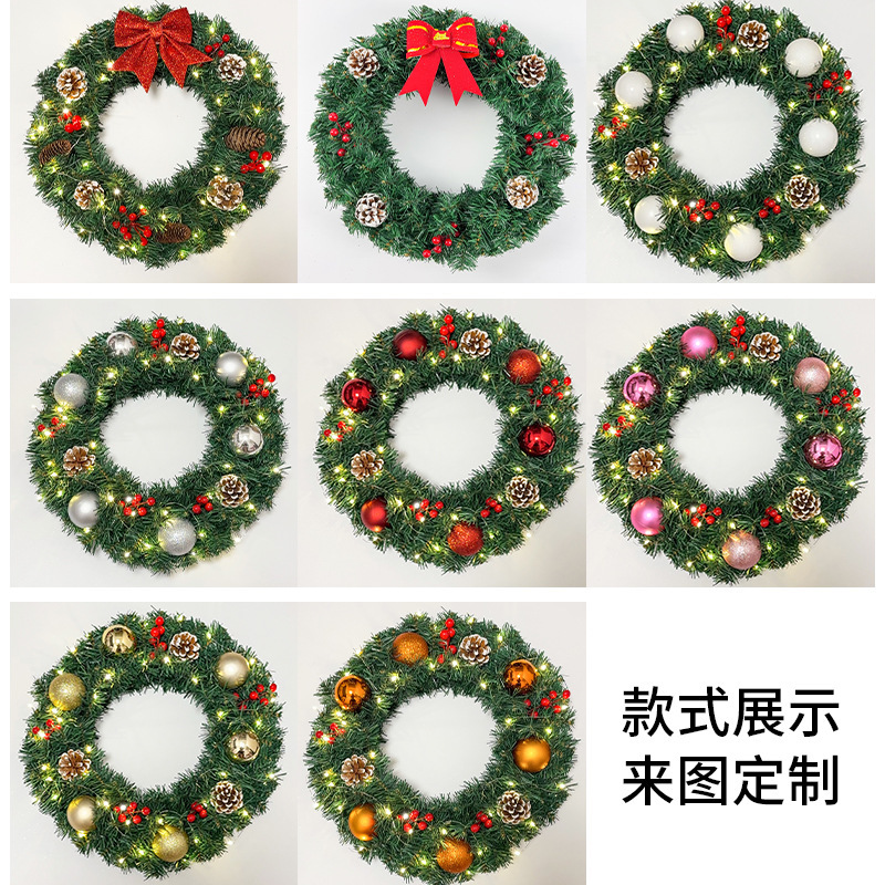 亚马逊爆款圣诞节花环30/40/50/60cm圣诞装饰松果花环场景挂件|undefined