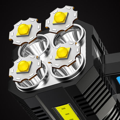 Cross-border new LED quad-core powerful flashlight USB charging home user outdoor portable focus long-range COB flashlight
