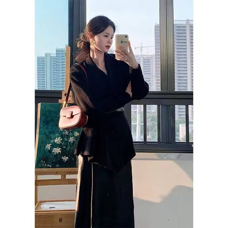 套装女2025秋冬季新款韩系高级感翻领针织毛衣开衫高腰显瘦半身裙|undefined