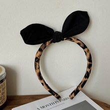 可爱立体兔耳朵蝴蝶结豹纹发箍女2025新款发卡高颅顶洗脸头箍女款