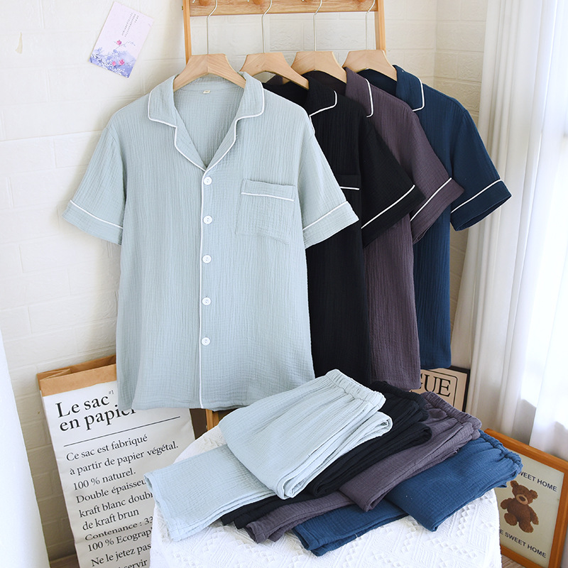 Men's Pajamas Summer Summer 2025 New Soft Cloud Cotton Casual Style Crepe Home Clothes suit
