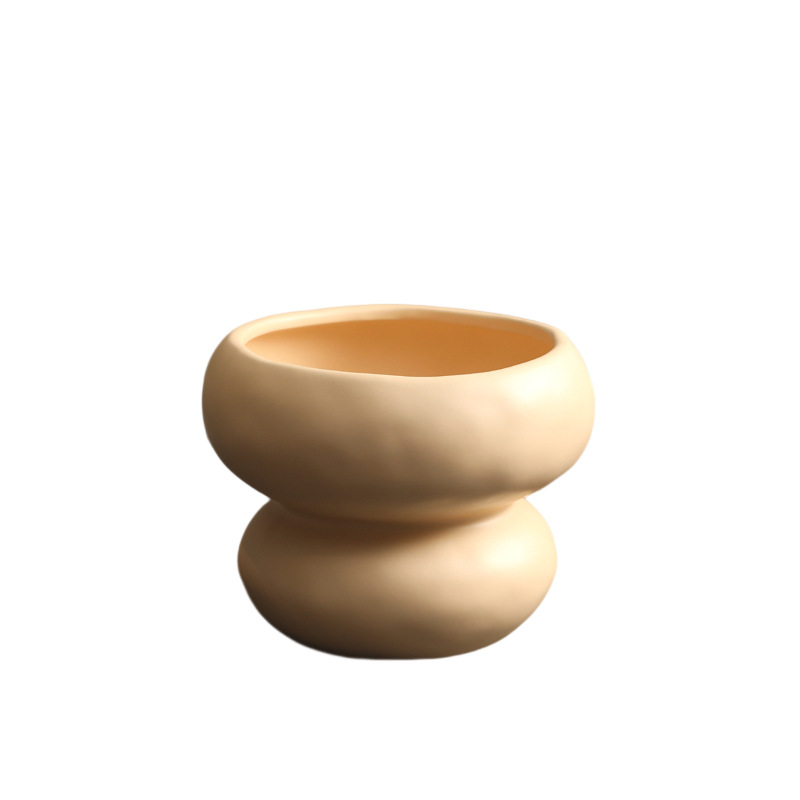 Moderno simple Boca Grande estilo crema jarrón de cerámica decoración nórdico flor seca arreglo hogar sala de estar decoración de la flor