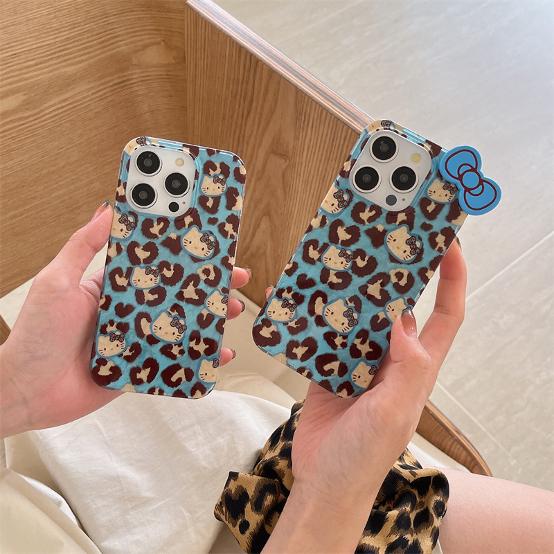 Chica ins azul leopardo estuche tridimensional kt para iPhone14 Apple 16promax funda para teléfono móvil 15P nuevo 13 duro