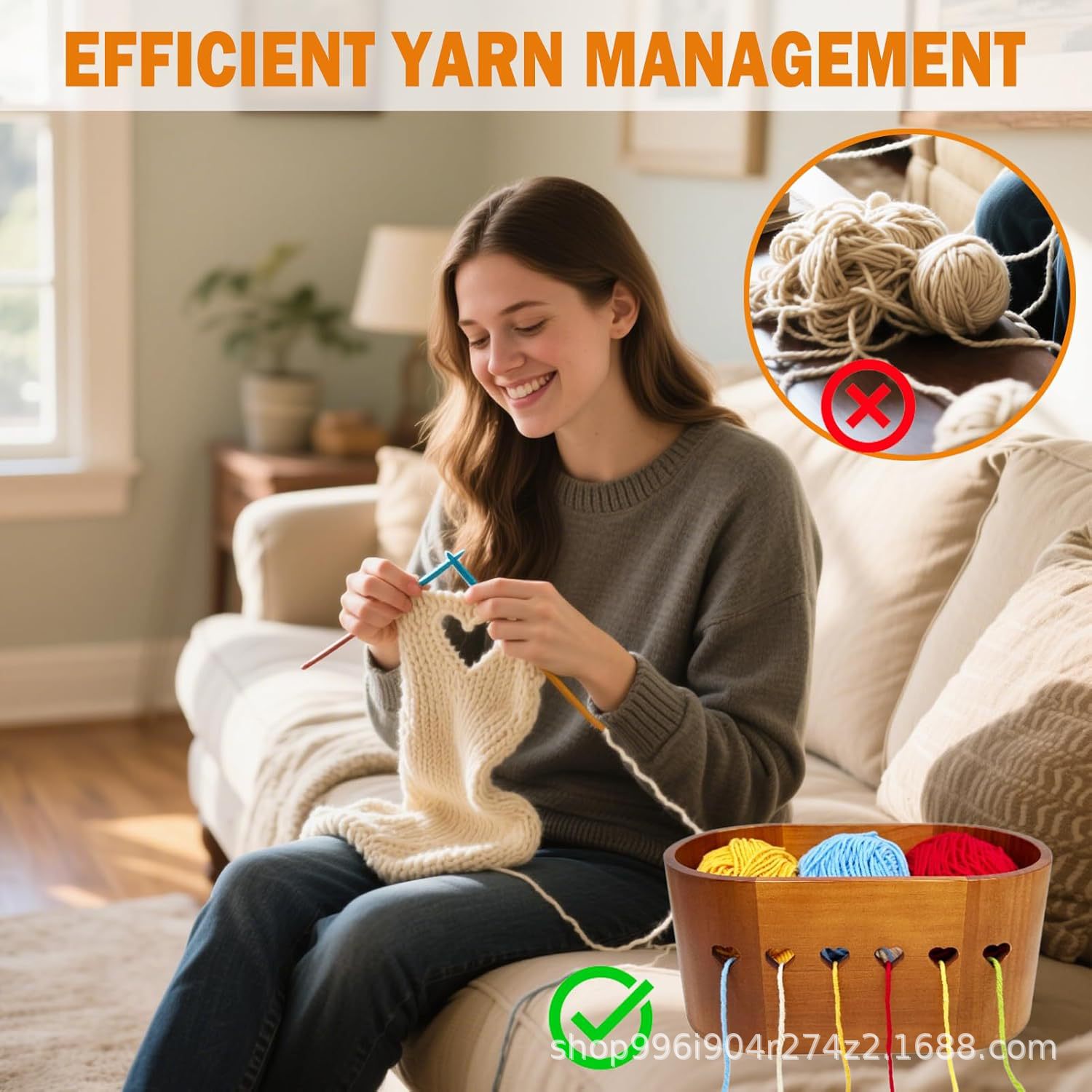 木质毛线盒椭圆形毛线碗家用手工编织毛线线团收纳木盒