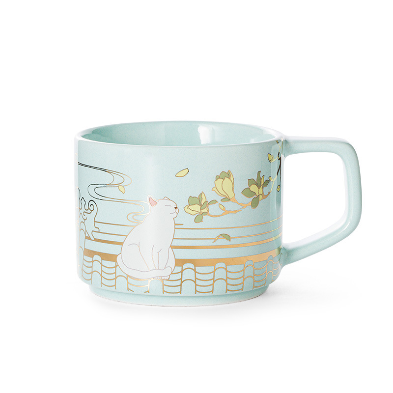 Cultural creativo juego de café Taza Real Gato Cuatro Estaciones caja de regalo Taza de cerámica taza de regalo de negocios impreso logo Festival regalo de Año Nuevo regalo