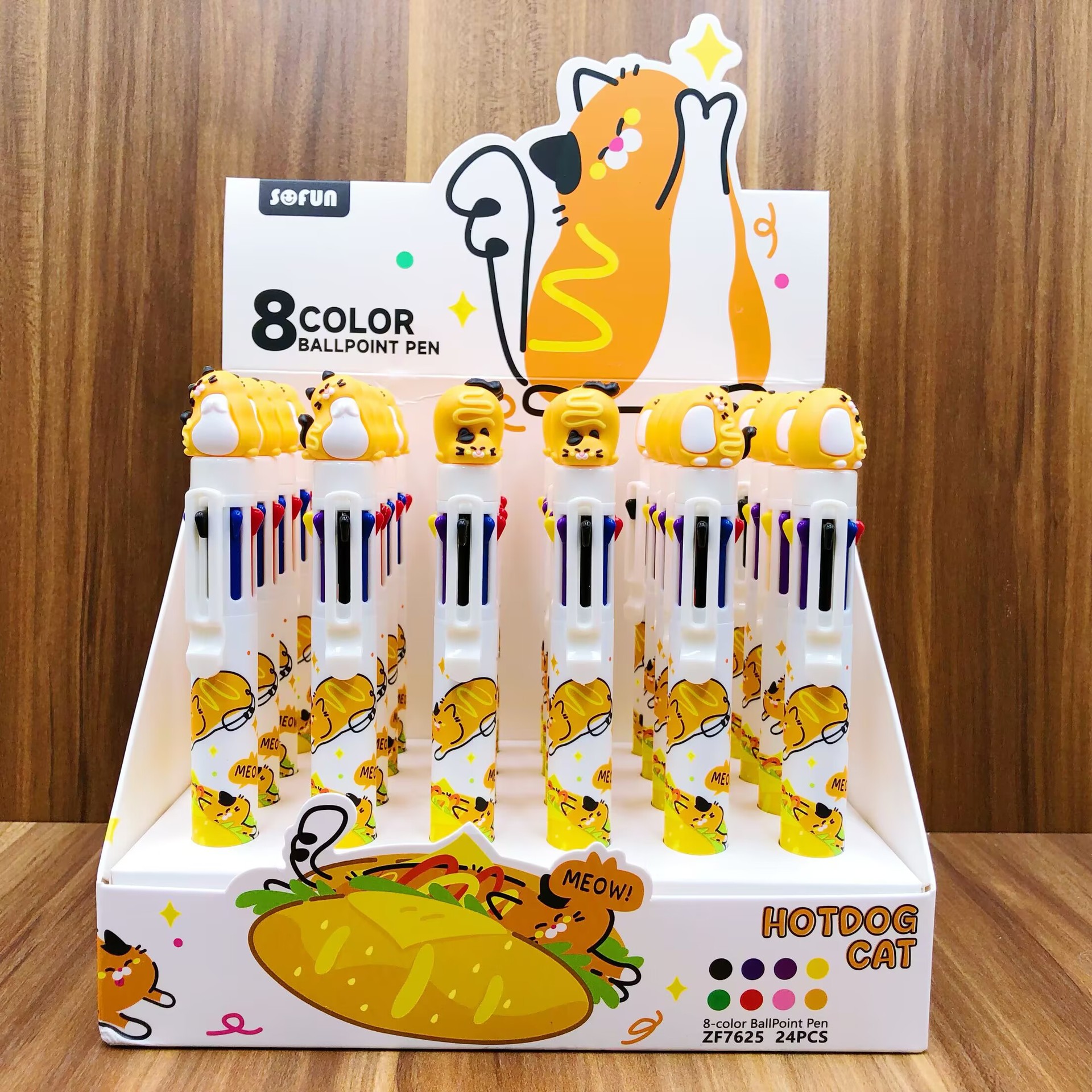 外贸萌宠猫咪8色圆珠笔小恶魔多色笔大象企鹅海豹按动八色笔礼品