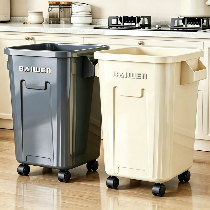 Extra-Large High-Capacity Trash Can for Commercial Use, Lidless Square Shape, Household Use, 50L Kitchen and Dining, with Lid, 2026 New Model