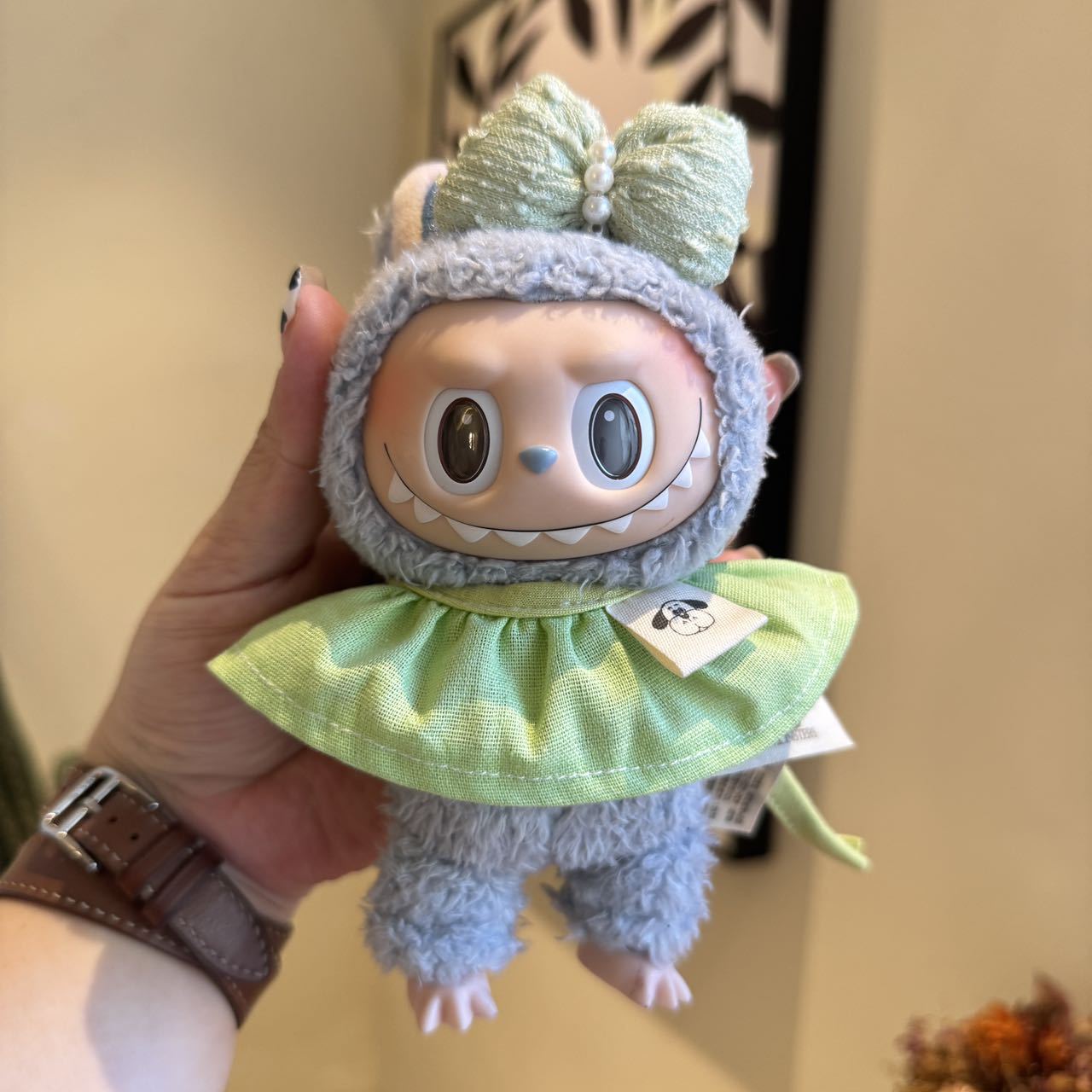 Labubu plush fashionable light blue cute figure with fresh green…