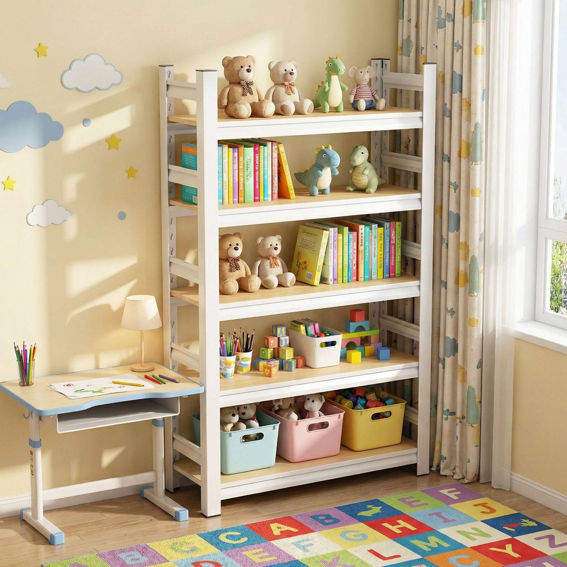 Estantería infantil para el hogar, estantería de almacenamiento de pie para sala de estar, estantería de almacenamiento para libros de estudiantes, estantería de acero.