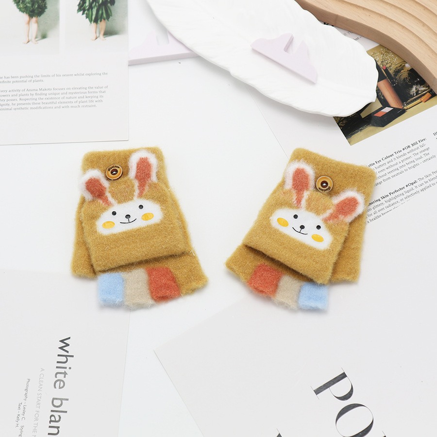 Guantes de invierno de medio dedo para niños niños niños niños niñas estudiantes lindos guantes de peluche de dibujos animados