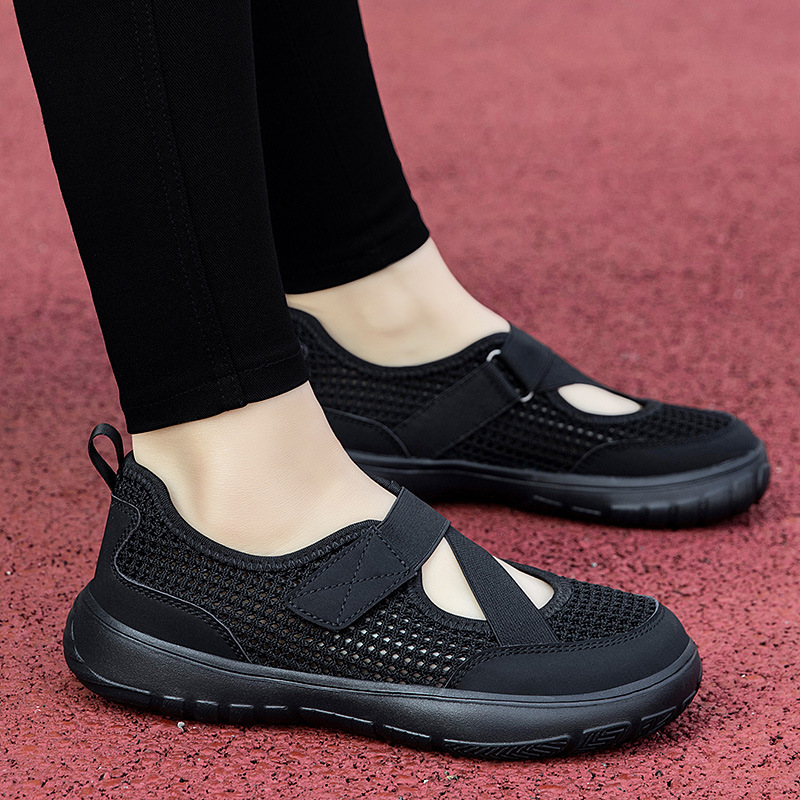 Summer New Women's Casual Shoes Single Mesh Breathable Hollow Large Size Cross-Border Wholesale 2025 Comfortable Sandals Mom Shoes