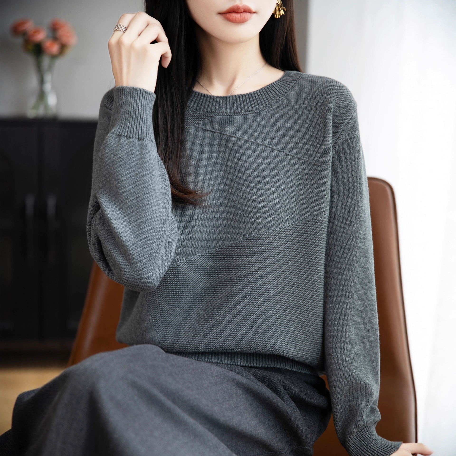 2025秋冬新款七针加厚长袖内搭毛衣百搭针织衫100%纯棉打底衫女