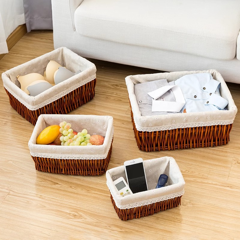 Cesta de almacenamiento de mimbre cesta de almacenamiento de escritorio cesta de almacenamiento de bambú ropa de juguete de mimbre de almacenamiento cesta de almacenamiento de escritorio en casa