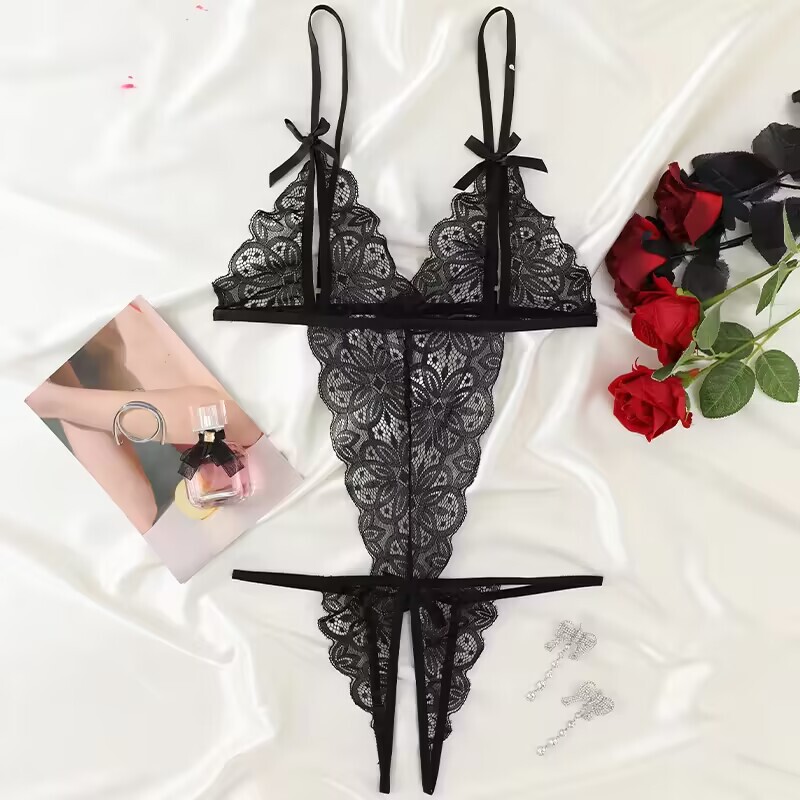 Open-Chest Erotic Lingerie, Small Bust Uniform, Sexy No-Take-Off Pure Desire Temptation, Teasing See-Through Open-Crotch Bodysuit