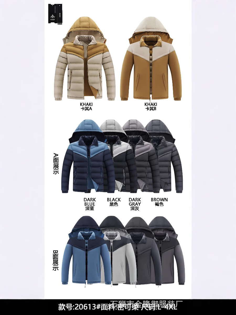 Comercio exterior transfronterizo ropa de hombre nueva chaqueta acolchada de algodón con capucha para hombre más chaqueta de algodón grueso de terciopelo Ropa de costillas de Amazon Ventas directas de fábrica