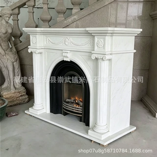 定制天然大理石壁炉 欧式雕花石材壁炉架 法式别墅装饰壁炉