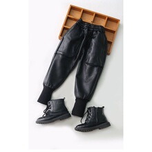 儿童皮裤秋冬男童一体加绒加厚小中童运动哈伦裤女童裤子外穿