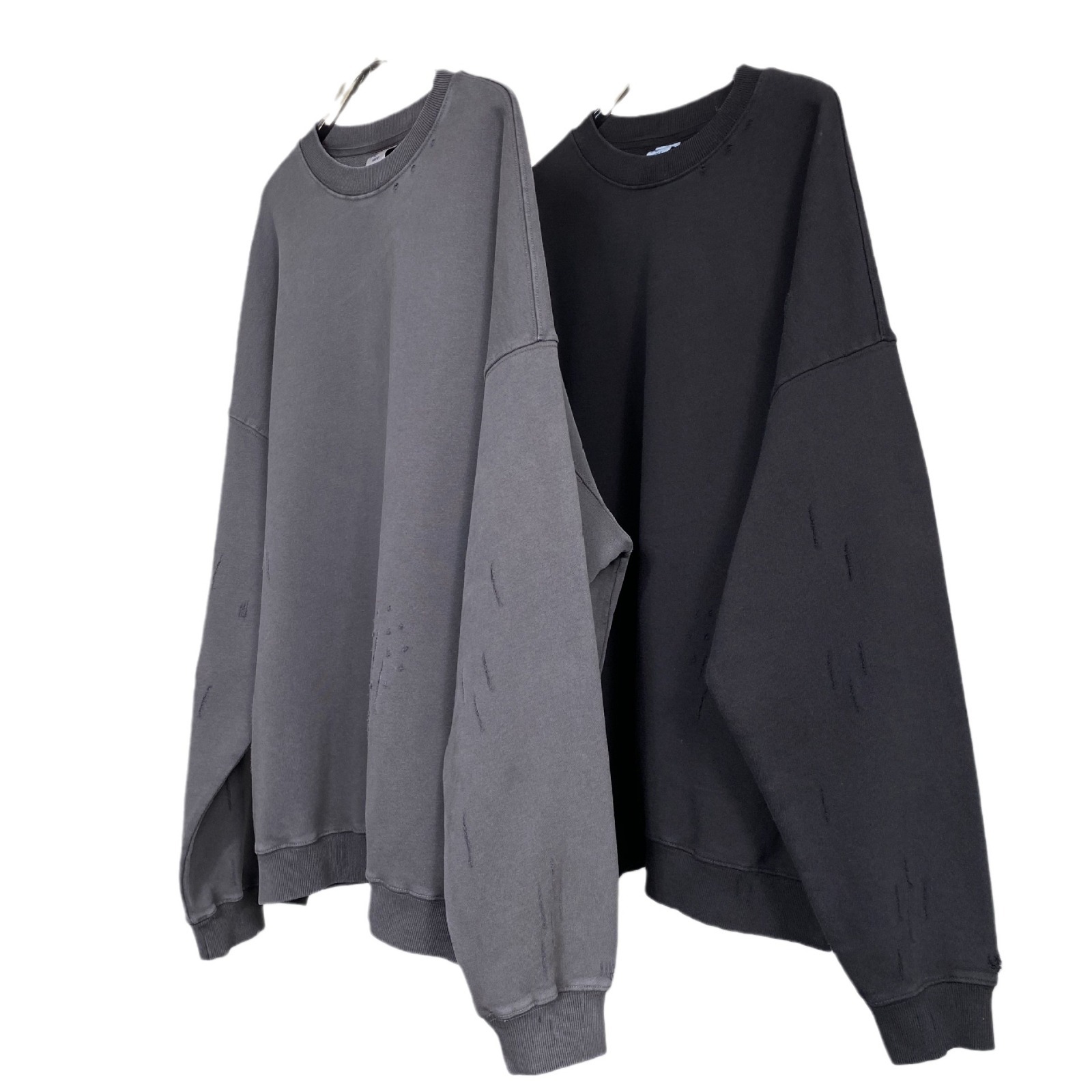 Herrenbekleidung High Street schwere 430 Gramm Fertigkleidung gewaschen, um alte, beschädigte Retro-Pullover mit Rundhalsausschnitt und Kapuze herzustellen_voghion.com
