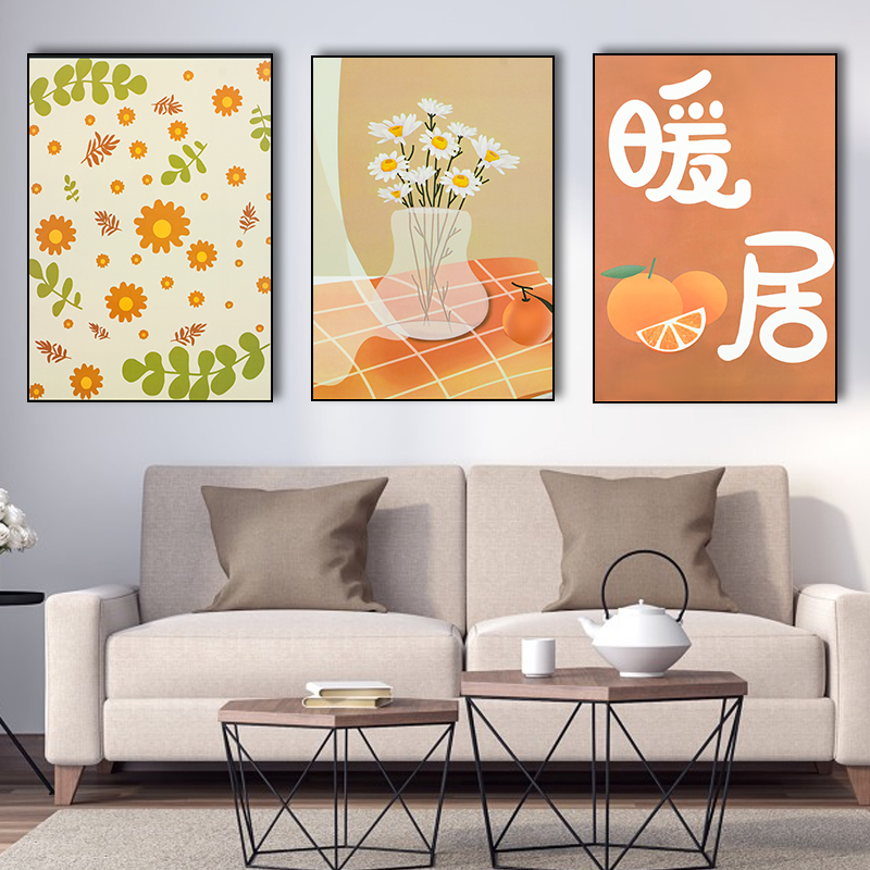 暖居三联画沙发背景无框画楼梯间装饰画餐厅走廊过道现代简约挂画