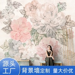 ライトラグジュアリーシンプル牡丹の花の壁布インターネット有名人のリビングルームの寝室のテレビの背景の壁布壁画シームレスなベルベット布