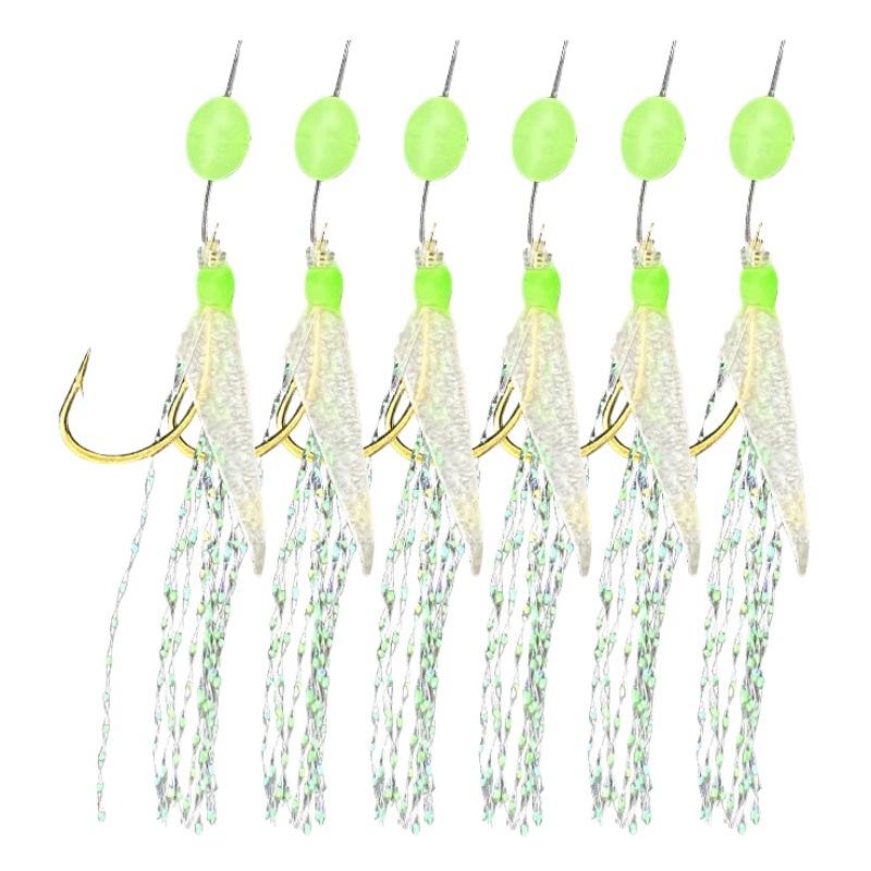 Luminous string hook fishing group, 8-19# fish skin hook, shrimp skin hook, bionic shrimp skin hook, 6 hooks