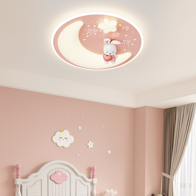 Habitación de niños dormitorio crema viento dibujos animados creativos conejo estrellas cálidas lámparas de protección de ojos de la casa de princesas 709L