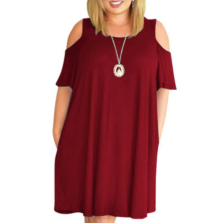 2025 transfronterizo Amazon verano Europa y América ropa de mujer de moda grande vestido suelto cuello redondo hombro abierto falda A