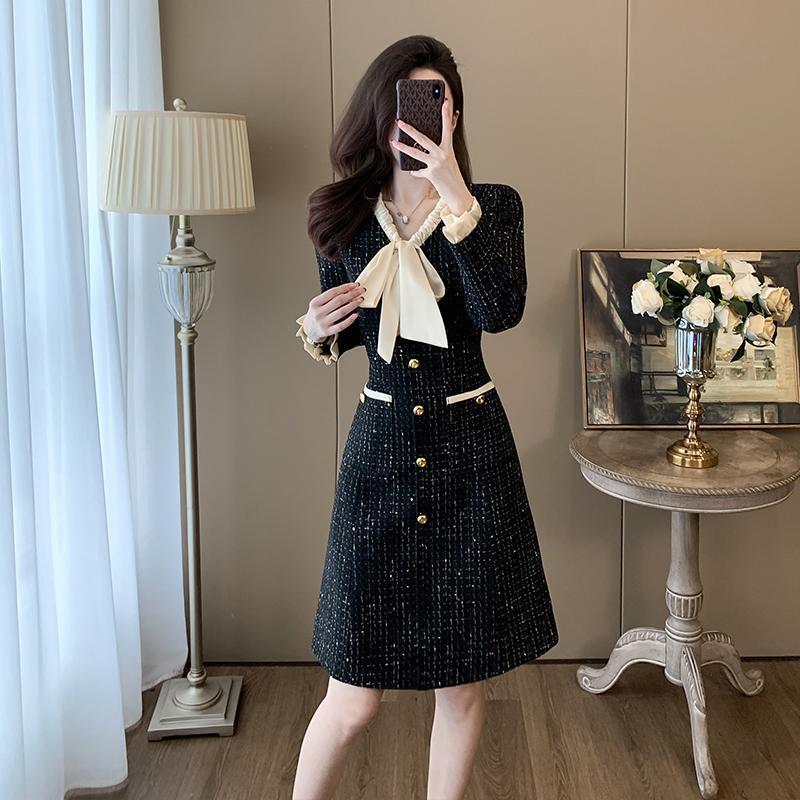 秋季名媛御姐轻熟裙子女小众设计气质富家小香风连衣裙感|undefined