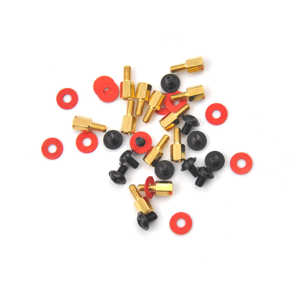 Install motherboard accessories: 12 copper posts, 12 screws, 12 insulating washers