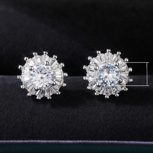 Cao Shi European and American Style New Earrings Fashionable Sweet Flower Zircon Stud Earrings for Women Simple Copper Plated White Gold Earring Set
